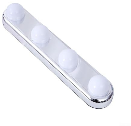 Zoegneer Luz frontal de espejo portátil con 4 bombillas, ventosa, luz LED de relleno para interiores, luz de espejo de maquillaje, luz USB, montaje en baño