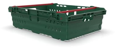 AUTORCE Stacking Nesting Crate Ventilated With Bale Arm Plastic Box, Durable Foldable Stackable Crate Supermarket Storage Box (40 Litre - 400x600x170mm - Green)