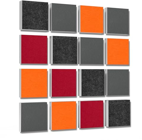 platino24 Akustikpaneele 16 Elemente 3D-Set Colore Quadrat 27,5 x 27,5 cm Multicolore I Schallabsorber aus Basotect G+ mit Akustikfilz I Schalldämmung Wand & Decke I Akustikelemente Wandpaneel
