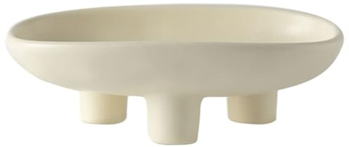 Bol à Fruits et Trifle en Céramique à 3 Pieds - Grand Bol Ovale de 10 Pouces - Plateau de Service Décoratif pour Pains, Collations, Salade