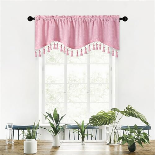BESTORI Scheibengardine Blickdicht Bistrogardine Verdunkelung Fensterschal Kurzgardine Kurze Gardine für Küche Wohnzimmer Landhaus Rosa, 150 x 40 cm(B x H)