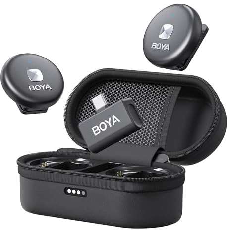 BOYA Kabelloses Lavalier-Mikrofon für iPhone Android mit USB-C-Empfänger, Geräuschunterdrückung, 30 Stunden Akkulaufzeit mit Ladehülle, 4,8 m Reichweite, kabellose Mikrofone für Videoaufnahmen,