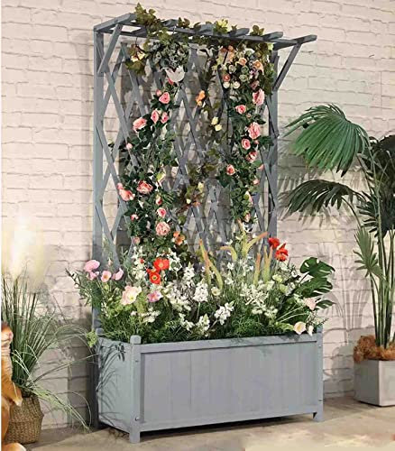 Generisch blumenstandBlumenregal aus karbonisiertem Holz für Balkon, Rosenzaun, Kletter-Rattan-Gestell, Outdoor-Topfschirm, Outdoor-Pflanzkasten (Grizzle)