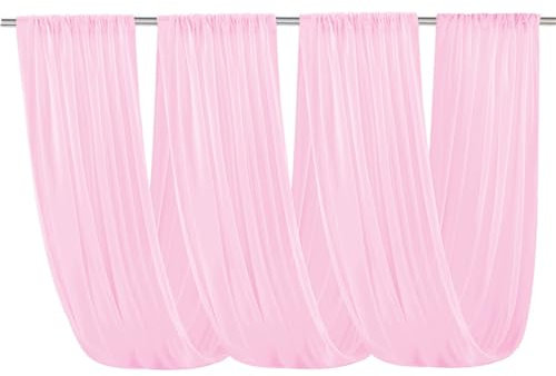 Mateju Hochzeit Deckenvorhänge 2 Paneele Chiffon Stoff Drapierung Tüll Hochzeitsbogen Vorhang Querbehang Freihanddeko für Hochzeit, Bogen, Zeremonie, Geburtstag, Bühne (150x600cm,Rosa)
