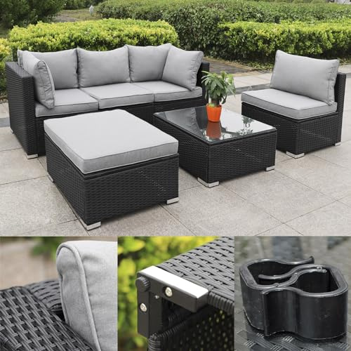 Calma Lux® Gartenmöbel Lounge Set| 3-7 Personen viele Modelle| inkl. extra Dicke Kissen | Outdoor Loungemöbel Sitzgruppe Essgruppe Garnitur | klassisch Schwarz (Ischia)