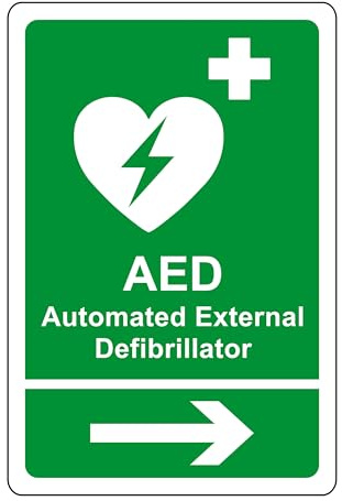 AED-Sicherheitsschild – Automated External Defibrillator Pfeil rechts Notfallschild – 3 mm Aluminium-Dibond für den Innen- und Außenbereich (200 mm x 150 mm) 5 m Sichtabstand