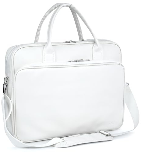 BAGZY Arbeitstasche Damen Leder Laptoptasche 14 Zoll 15,6 Zoll Groß Lehrertasche Damen Businesstasche Laptop Tasche Briefcases für Schul, Arbeits und Geschäftsreisen (Weiß)