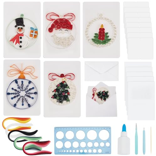 WEBEEDY 20 Set DIY Weihnachts Papier Quilling Grußkarten Kit 5 Stile Kreis Santa Claus Dekorationen Karte Mit Anleitung DIY Handwerk Weihnachtskarte Für Anfänger Und Papierkunstliebhaber
