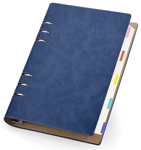 Yarotm Notizbuch A5 Kariert - Ring Binder Notizblock - 14x21cm Tagebuch Spiralblock A5-100g/m² Kariert 5mm Notebook - 150 Blatt Nachfüllbar Notizheft A5 - Dunkelblau Notizbuch Leder PU