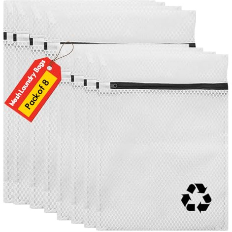 ROHI 8er-Pack Netz-Wäschesäcke – 4 große (60 x 48 cm) und 4 mittelgroße (50 x 38 cm) wiederverwendbare Wäschesäcke für Waschmaschine mit Reißverschluss – Wäschesäcke für Feinwäsche, Strumpfwaren usw.