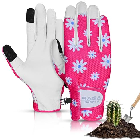 SAGA SPORTS Premium Gardening Gloves for Women – Breathable and Durable with Leather Palm Protection | Ideal for All Outdoor Tasks (Pink, Medium)