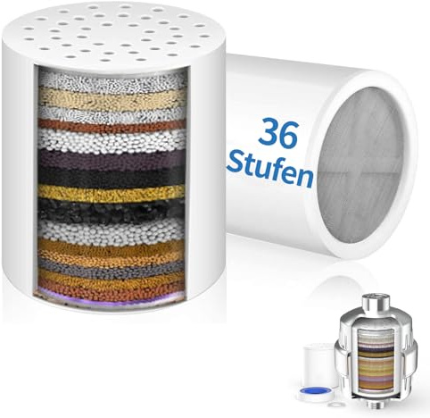 Raheem 2 Stück 36 Stufen Duschfilter Universal Ersatzpatronem Shower Filter for Hard Water Entfernt Chlor, Schwermetalle, Kalk, Gerüche für Haut und Haar gesund Hohe Leistung Dusche Filterpatrone