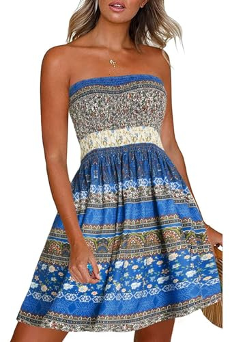 Summer Dresses For Women Strapless Bandeau Dress Sleeveless Sundress | soft and breathable, stretchy flatting, backless and off shoulder design, casual beach cover up dresses