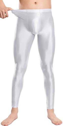 AIEOE Hombres Leggings Brillantes de Tela Aceitosa Pantalón Estrecho Brillante Collants de Nylon Pantalones Deportivos Talla Grande Ropa de Club Cuissards Pantalón M-XXL, blanco, XXL