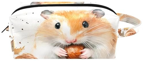 Reise-Kulturbeutel, Kosmetiktasche für Damen, Mikrofaser-Leder, Make-up-Tasche, Organizer mit Reißverschluss, Hamster essen Nüsse, multi, 8.2x3.1x3.5 in/21x8x9 cm, Kulturbeutel
