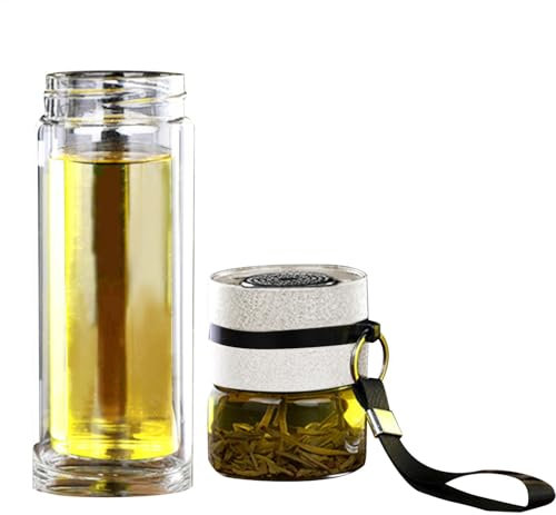 Tea Bottle Infuser - Glass Travel Mug, Leakproof Tea Steeping Cup | Portable Fruit Infuser Bottle, Loose Leafs Tea Flask, Herbals Tea Brewer, Insulated Water Bottle For Outdoor, Offices, Home Use