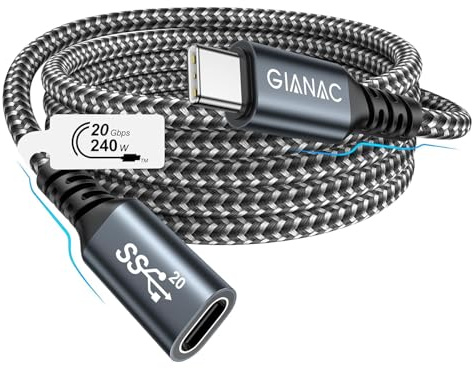 240W USB C Verlängerung 2M,Type C 3.2 Verlängerungskabel Stecker auf Buchse | Unterstützt 20Gpbs/240W und 5K@60Hz mit iPhone 16,15 Pro Max, MacBook Pro/Air XPS 15 Galaxy S24 S23 S22