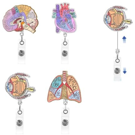 4 Stück Krankenschwester Zubehör Ausweishalter, Ausweishalter Ausziehbar Badge Reel, Nurse Accessories Retractable Anatomie Badge Holder Clip für Krankenschwester Ärzte Doktor (Text)