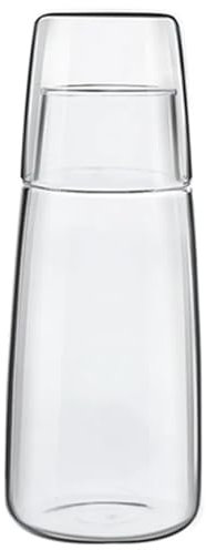 YBNSXP Juego de Jarra de Agua de Noche con Vaso de Vidrio, Botella de Enjuague bucal, Jarra de Vidrio Transparente for Dormitorio, mesita de Noche, baño y Cocina.(Clear-750ml)