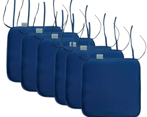 INSAFIANS Waterproof Chair Cushions Tie-On Seat Pads Dining Kitchen Patio Outdoor Chairs Packs of 2, 4, 6, or 8 (Pack 6 Navy)