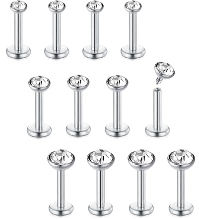 D.Bella 12Pcs 16G Lip Studs Labret Bars Edelstahl 6mm Silber Helix Tragus Stud Piercing-Schmuck
