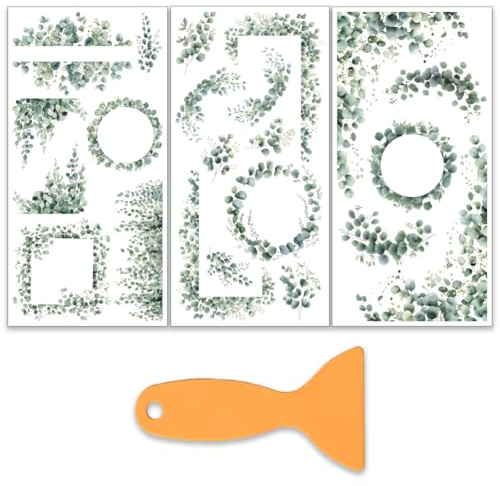 OLYCRAFT 3 Stück/Set Eukalyptusblatt Transferfolien Zum Aufreiben Für Möbel Und Bastelarbeiten 15x30cm Rand/Eck Möbelaufkleber Transferaufkleber Zum Aufreiben Mit 1 Teiligem Schaber