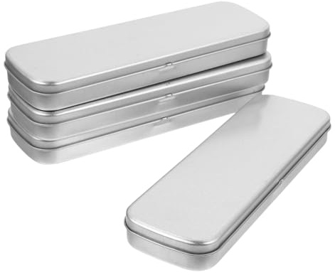Gadpiparty 4pcs Student Pencil Boxes Tinplate Stationery Cases Silver Grey Multifunctional Pen Storage for School and Office Use