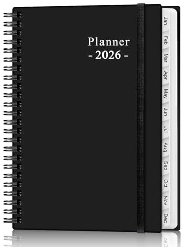 2026-2027 Planner - Planner 2026-2027 from July 2026 - June 2026, Weekly & Monthly Planner Spiral Bound with 12 Monthly Tabs, Inner Pocket, 6.4 x 8.5, Black-E