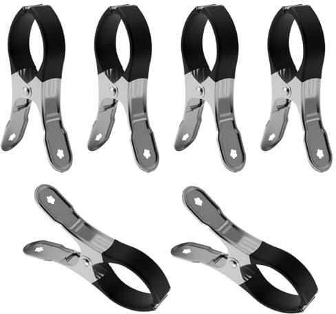 6 Stück Handtuchklammern für Strandliegen, Große Wäscheklammern mit Schutz, Winddichte Metallklammern für Strandtuch und Dicke Kleidung, 12 cm Edelstahl Klammern