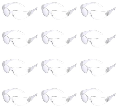 Protective Safety Glasses, Pack of 12, Anti-Fog Safety Goggles with Clear Lenses, Eye Protection Against Mist, Dust, Fluids, Wind, Comfortable, Lightweight Work Glasses for Men & Women