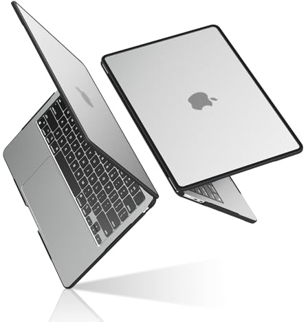 BlueSwan Kompatibel mit MacBook Air 13 Zoll Hülle 2026 2025-2022 M4 A3240, M3 A3113, M2 A2681 – Hartschale mit TPU-Kantenschutz, Stoßfest, für Mac Book Air 13,6 Laptop – (Schwarzer Rand) Mattklar