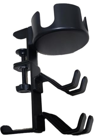 YPREWY Portavasos de escritorio con ganchos para auriculares y organizadores giratorios para lápices con bandeja de cajón desmontable para portavasos de escritorio de oficina y hogar