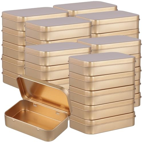 CHUEN Set med 36 rektangulära lådor i gult metall - 9,4 x 6,1 x 2 cm - Med lock - Mini låda i metall för smycken, småprylar och presenter