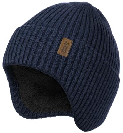 Wmcaps Wintermütze Herren Fleece Gepolsterte Strickmütze mit Ohrenschützern, Bequeme Weiche Winddichte Warme Mütze für Outdoor-Aktivitäten Kaltes Wetter Geschenk für Männer Frauen, Marineblau