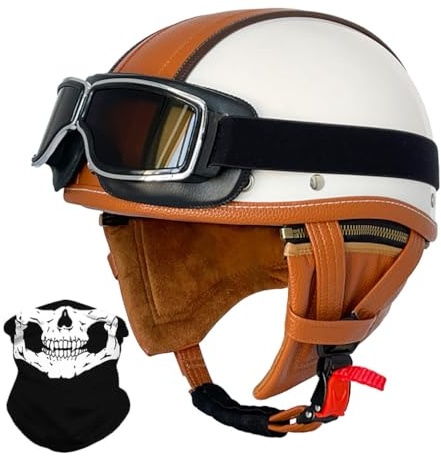 Vintage Deutsche Motorrad Halbhelm mit Visier, ECE-Zertifizierung Herren Damen Motorradhelm Halbschalenhelm Fahrrad Cruiser Chopper Moped Roller Scooter Retro Helm Jethelm Offenem