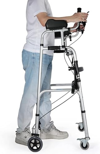 Andador rodante resistente con asiento, 4 ruedas, reposabrazos y frenos, andador plegable para personas mayores y discapacitados, ayuda para caminar en interiores y exteriores