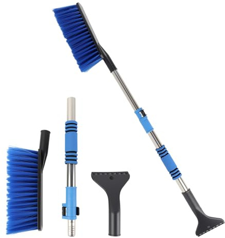 SacJkt Eiskratzer Auto, 2-in-1 Schneebürste mit Schaumstoffgriff, 70-85 cm Verlängerte Schneekratzer für Autowindschutzscheibe und Hausfenster (Blau)