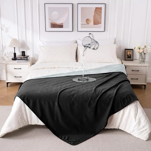 QIYI wasserdichte Decke für Bett Sofa Couch, 150x200cm, Schwarz/Hellgrau | Wendbare waschbare Fleece-Kuscheldecke, auslaufsicherer Möbel- und Bettschoner in Queen Size für Paare, Hunde, Katzen