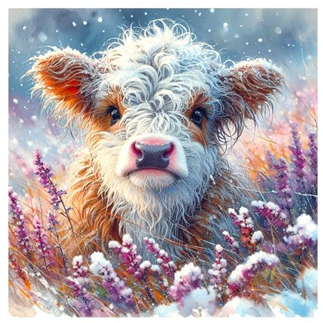 Aicomeon Cow Diamond Art Kits for Adults - Round Diamond Dots Painting Kit, 5D Full Drill Gem Art for Wall Decor & Gift Ideas 12x12 Inch