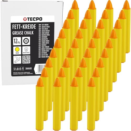TECPO Lot de 36 craies jaunes universelles pour pneus - Marqueur de pneu - Étanche - Résistant aux taches - Craie grasse - Haute opacité - Marquage précis