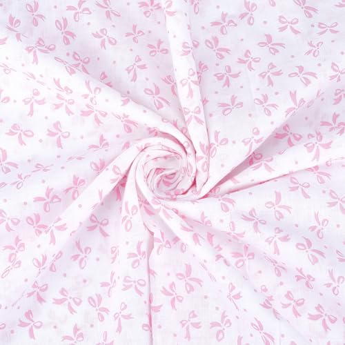 PH PandaHall Bowknot Cotton Fabric Pink Bows Print Fabrics 1.6x1m Cute Bow Sewing Fabric Bowknot Decorative Fabrics for Clothing Quilting Patchwork Holiday Outdoor Decor DIY Craft