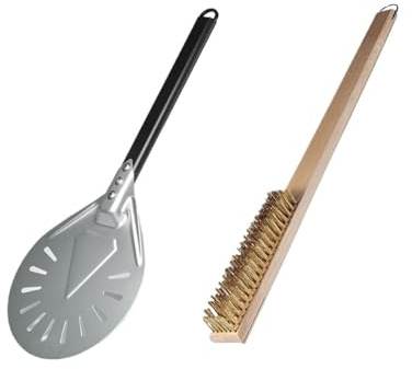OPIGJUFD Pala Per Pizza Pala for pizza rotonda da 7/8/9 pollici, set di spazzole, accessori for la pulizia della griglia(8 inch and Brush)