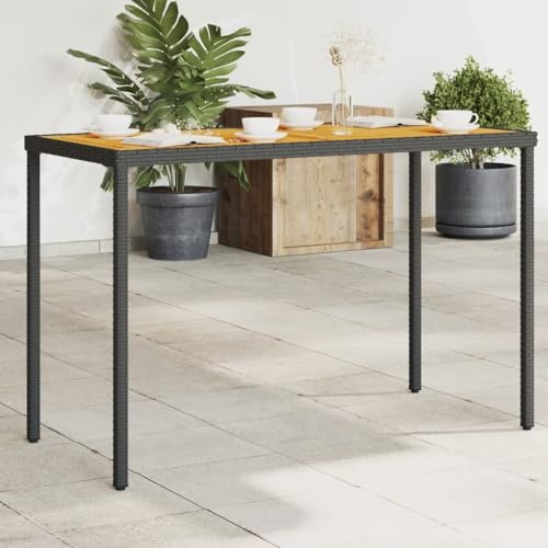 Frdhee Tavolo da birra, terrazze, tavolino da giardino con piastra in legno di acacia, 115 x 54 x 74 cm, in rattan sintetico, per interni ed esterni