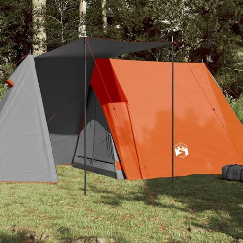 Campingzelt 3 Personen Grau Orange, Wasserdichtes Outdoor Zelt mit PU-Beschichtung, Geräumiges Familienzelt, Leichtes Pop-Up Zelt für Camping, Wandern, 470x220x170cm