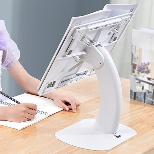 Verstellbarer Desktop-Kochbuchhalter, anpassbarer neigbarer Buchständer, sichere Clips, Seitenhalter, vielseitig einsetzbarer Acryl-Riser-Bücherständer für das Lesen im Home-Office (Weiß)