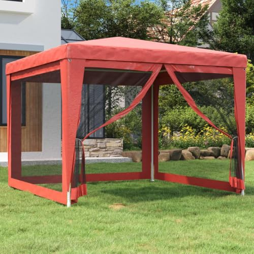 Nqyjm Tonnelle de Jardin Extérieur Tente de Fête avec 4 Parois Latérales en Maille Rouge 3x3m PEHD, Pavillon Chapiteau Tente de Réception pour Mariage, Camping, événements Commerciaux