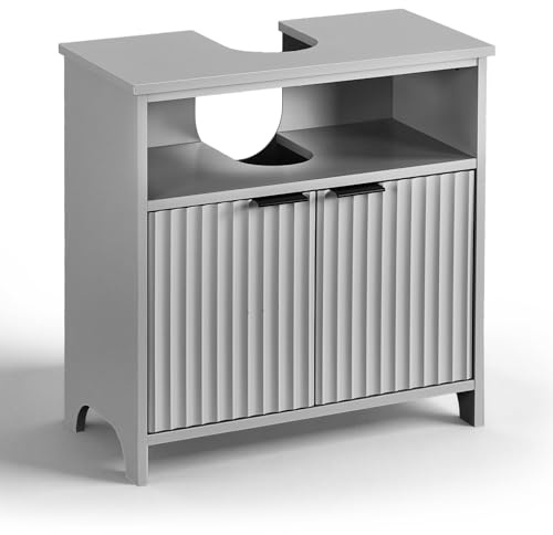 LEADZM Waschbeckenunterschrank, Badezimmerschrank | Aufbewahrungsschrank, mit 2 Wellenfront, offenes Fach, 30 x 60 x 60 cm (Grau)