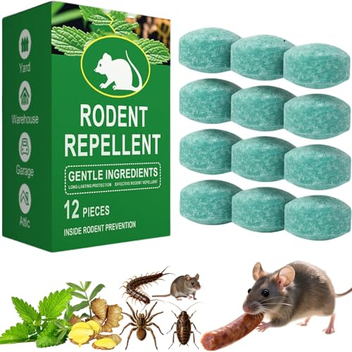 Repellente per Topi,Controllo ratti e roditori,2026 Disabituante con Olio di Menta Piperita,12 bustine a Base di Zenzero, Limone, Menta e Peperoncino,per Casa, Garage e Auto,soffitte (12pcs)