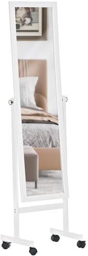 CLP Standspiegel Yolanda I Ganzkörper-Spiegel Mit Holz-Rahmen I Mit Lauf-Rollen, Farbe:weiß