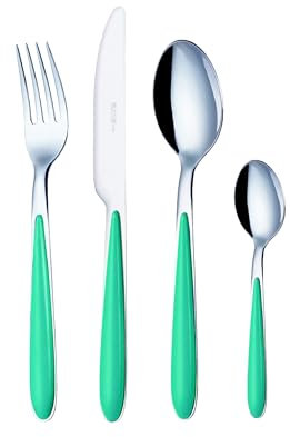 EME POSATERIE Set di Posate da Tavola Caribe Turchese 68 in acciaio inox 18/0, Nichel free, per 6 persone, 24 pezzi